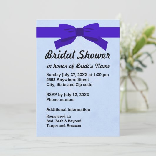 Invitation Bleu clair avec Fête des mariées Coeur et Bleu Bow (Debout devant)