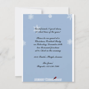 Invitation Bleu clair avec flocons de neige blancs et cardina