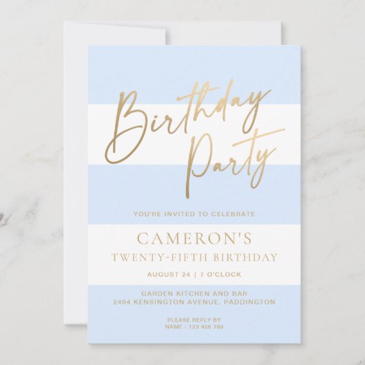 Invitation Bleu clair Bande Or Anniversaire (Devant)