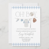 Invitation bleu clair baseball Oh, baby shower garçon invitat (Devant)