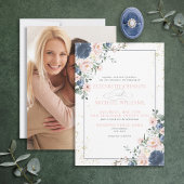 Invitation Bleu clair bleu bleu rose or florale Photo Invi