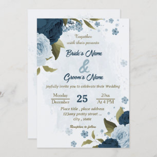 Invitation bleu clair bleu marine bleu fleurs mariage botaniq