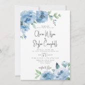 Invitation Bleu clair Boho Floral QR Code Tout en un Mariage (Devant)