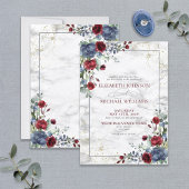 Invitation Bleu clair Bourgogne Mariage Floral Or