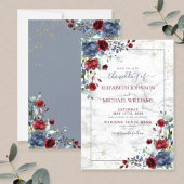 Invitation Bleu clair Bourgogne Mariage Floral Or