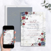 Invitation Bleu clair Bourgogne Or Floral Douche