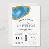 Invitation Bleu clair chic Agate or doré pour anniversaire (Devant)