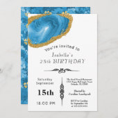Invitation Bleu clair chic Agate or doré pour anniversaire (Devant / Derrière)