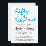 Invitation Bleu clair Cinquante Fabuleux | Fête du 50e annive<br><div class="desc">Une invitation photo chic,  élégante,  50ème anniversaire que vous pouvez personnaliser et envoyer pour votre fête du cinquantième anniversaire. Les mots "Fifty and Fabulous" en noir et bleu vif sont mis à l'aide d'un script élégant et de typographie moderne. Conçu exclusivement pour vous par Happy Dolphin Studio ! @happydolphinstudio</div>