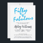 Invitation Bleu clair Cinquante Fabuleux | Fête du 50e annive<br><div class="desc">Une invitation photo chic,  élégante,  50ème anniversaire que vous pouvez personnaliser et envoyer pour votre fête du cinquantième anniversaire. Les mots "Fifty and Fabulous" en noir et bleu vif sont mis à l'aide d'un script élégant et de typographie moderne. Conçu exclusivement pour vous par Happy Dolphin Studio ! @happydolphinstudio</div>