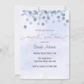 Invitation bleu-clair d'anniversaire de confettis (Devant)