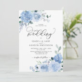 Invitation Bleu clair Dusty Floral Botanique Élégant Mariage (Debout devant)