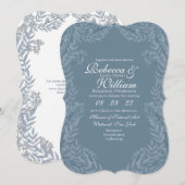 Invitation Bleu clair Dusty Mariage Botanique Vintage (Devant / Derrière)