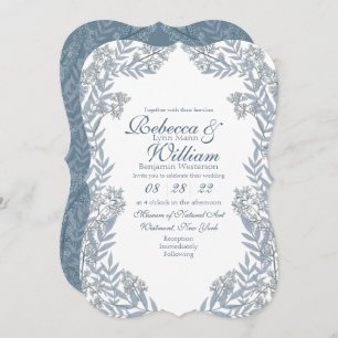Invitation Bleu clair Dusty Mariage Botanique Vintage