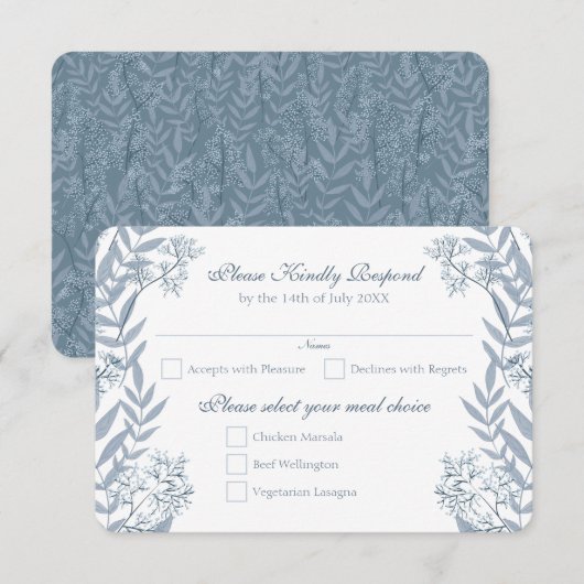 Invitation Bleu clair Dusty Mariage Botanique Vintage RSVP (Devant / Derrière)