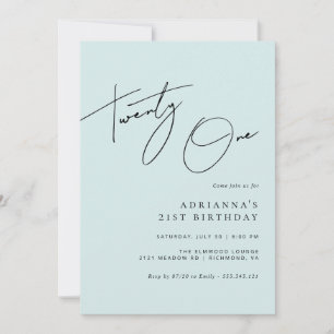 Invitation Bleu Clair   Élégant Script femmes 21e anniversair