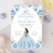 Invitation Bleu clair et argent Floral Princesse Quinceañera