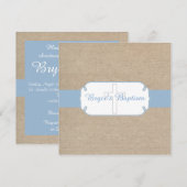 Invitation bleu-clair et beige de baptême de toile (Devant / Derrière)