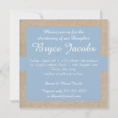 Invitation bleu-clair et beige de baptême de toile (Dos)