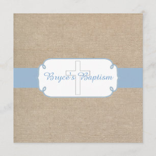 Invitation bleu-clair et beige de baptême de toile