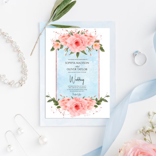 Invitation Bleu clair et flou Fleur Dusty Bleu Botanique