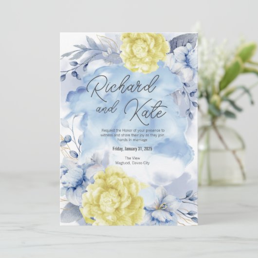 Invitation BLEU CLAIR ET JAUNE DUSTE (Debout devant)