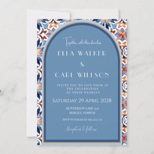 Invitation Bleu Clair Et Mariage Carrelage Chic (Devant)