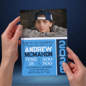 Invitation Bleu clair et Marine Moderne - Photo de graduation