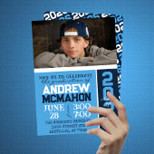 Invitation Bleu clair et Marine Moderne - Photo de graduation