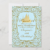 Invitation Bleu clair et or Royal Castle Princess Sweet 16 (Devant)