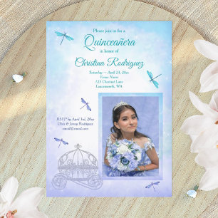 Invitation Bleu clair et turquoise, calèche pour Quinceañera