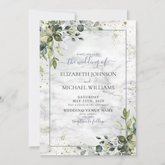 Invitation Bleu clair Eucalyptus Vert Succulent (Devant)