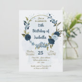 Invitation bleu clair fleurs de la marine anniversaire botani (Debout devant)