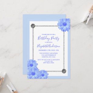 Invitation Bleu clair Floral Élégant anniversaire