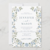 Invitation Bleu clair Floral verdure Wreath Garden Mariage (Devant)