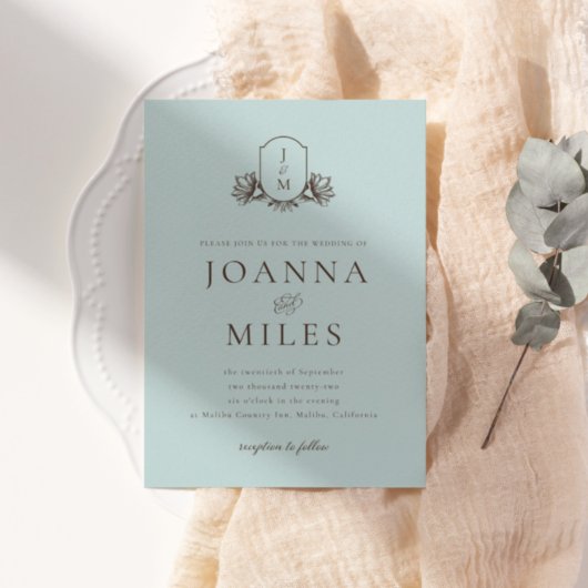 Invitation Bleu clair Mariage de la crête de monogramme