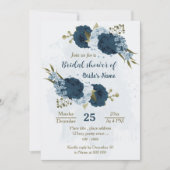 Invitation bleu clair marine fleurs botanique nuptiale (Devant)