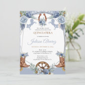 Invitation Bleu clair Occidental Charra Quinceanera Invitatio (Debout devant)