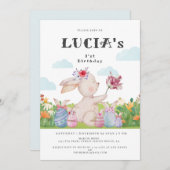 Invitation Bleu clair pâle Bleu pâques Bébé Bébé Anniversaire (Devant / Derrière)