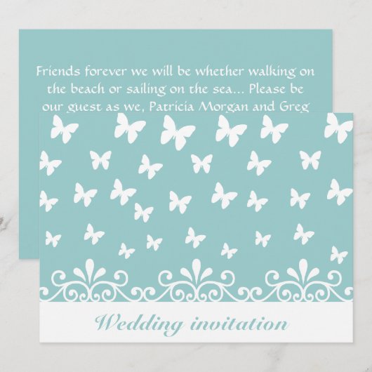 Invitation Bleu clair Papillons blancs tournois Mariage Invit (Devant / Derrière)