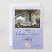 Invitation Bleu clair, Parties scintillant or 15 Quinceanera  (Devant)