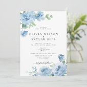 Invitation Bleu clair Pastel Mariage botanique (Debout devant)