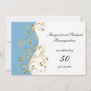 Invitation Bleu clair perce d'or 50e anniversaire Mariage