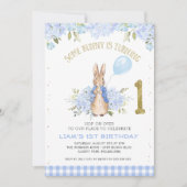 Invitation Bleu clair Pierre Rabbit 1er anniversaire (Devant)