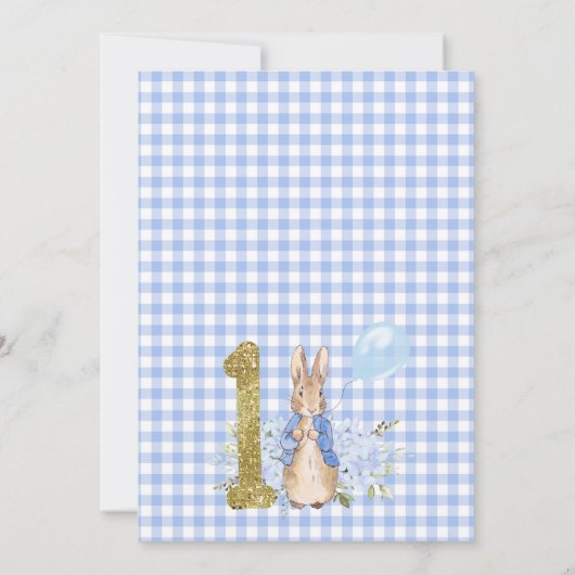 Invitation Bleu clair Pierre Rabbit 1er anniversaire (Dos)