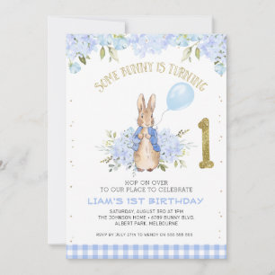 Invitation Bleu clair Pierre Rabbit 1er anniversaire