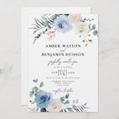 Invitation Bleu clair Plage Mariage floral tropical (Devant / Derrière)