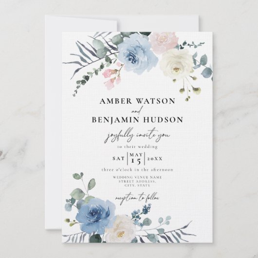 Invitation Bleu clair Plage Mariage floral tropical (Devant)