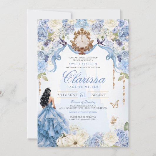 Invitation Bleu clair Princesse Douce 16 Cendrillon V2 (Devant)