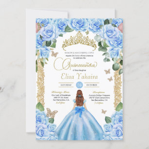 Invitation Bleu clair princesse robe papillon Quinceañera